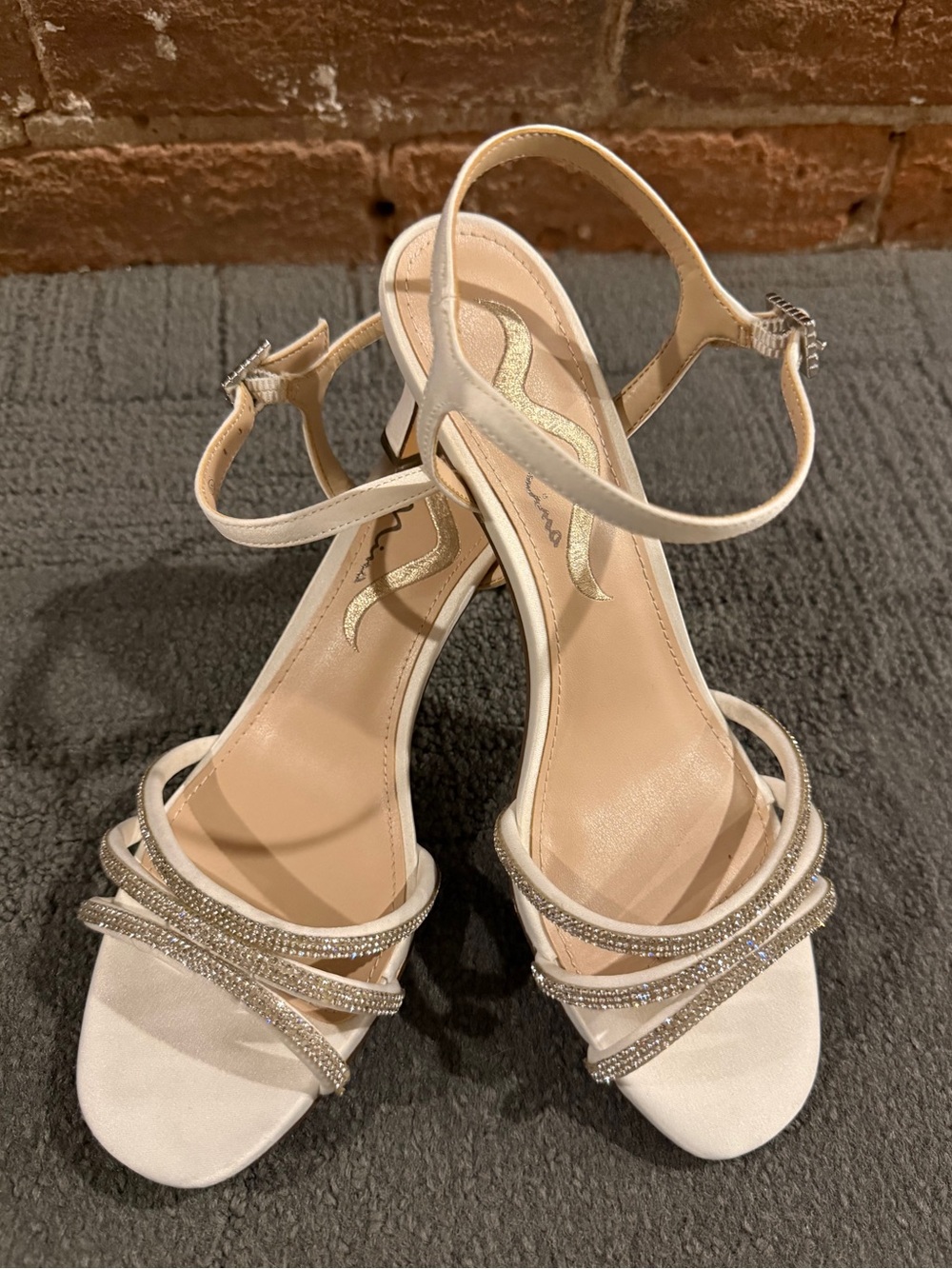 Touch of Nina Ivory Strappy Rhinestone Evening Heels
